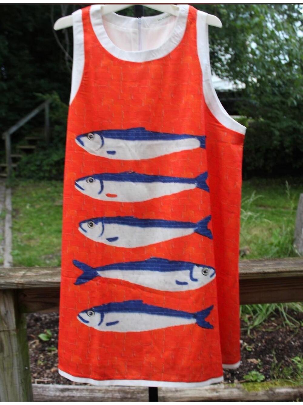 Sleeveless Orange Fish-Print Midi Dress